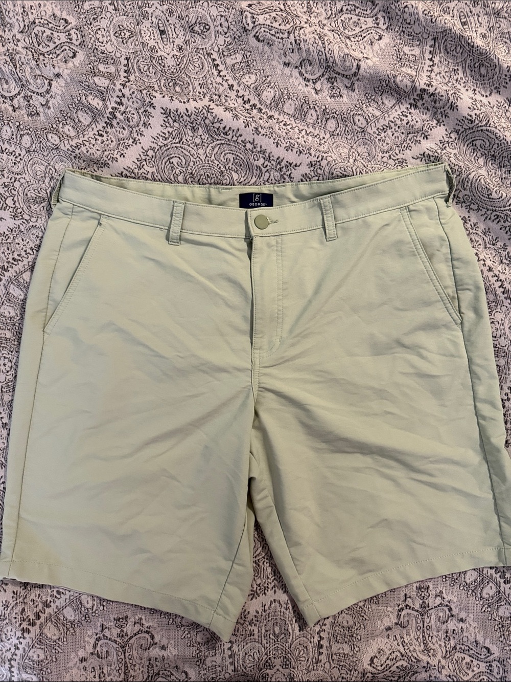 George - Men's Flat Front Shorts in Pale Green Golf Walking Shorts - 38